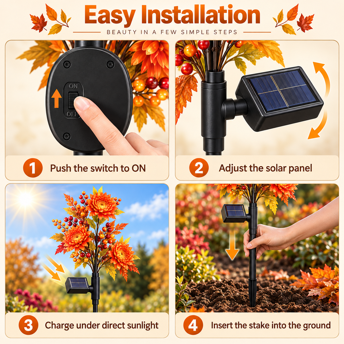 🍁 Autumn Glow Solar Flower Garden Lights – Warm LED Outdoor Fall Decor