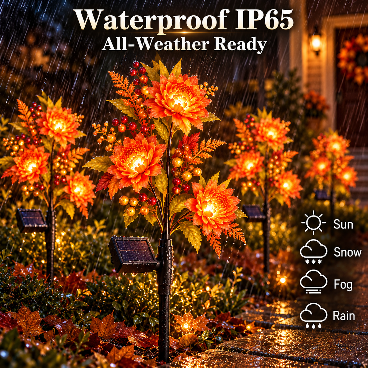 🍁 Autumn Glow Solar Flower Garden Lights – Warm LED Outdoor Fall Decor