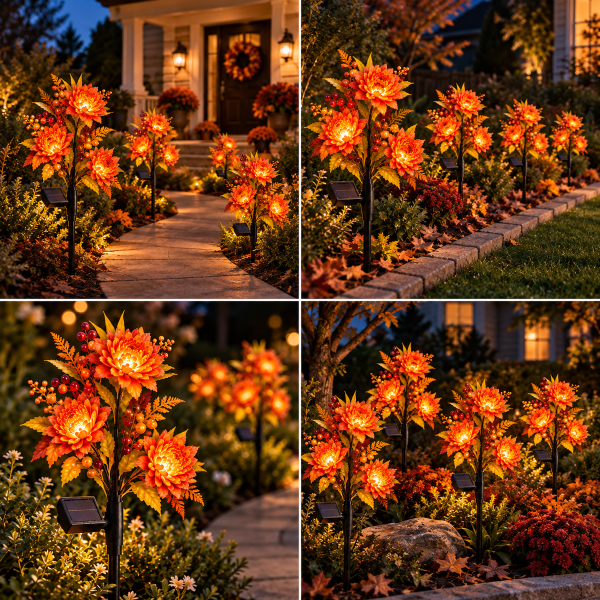 🍁 Autumn Glow Solar Flower Garden Lights – Warm LED Outdoor Fall Decor