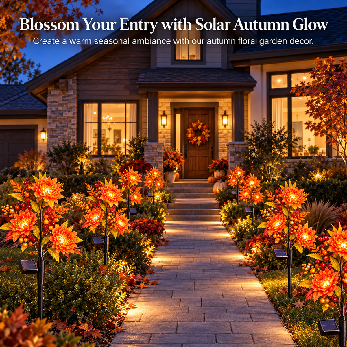 🍁 Autumn Glow Solar Flower Garden Lights – Warm LED Outdoor Fall Decor