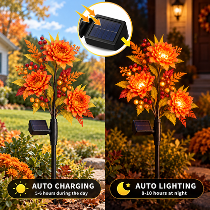 🍁 Autumn Glow Solar Flower Garden Lights – Warm LED Outdoor Fall Decor