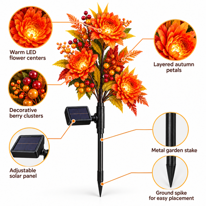 🍁 Autumn Glow Solar Flower Garden Lights – Warm LED Outdoor Fall Decor