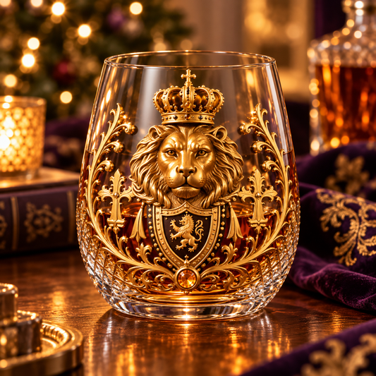 3D Crowned Lion Crystal Whiskey Glass