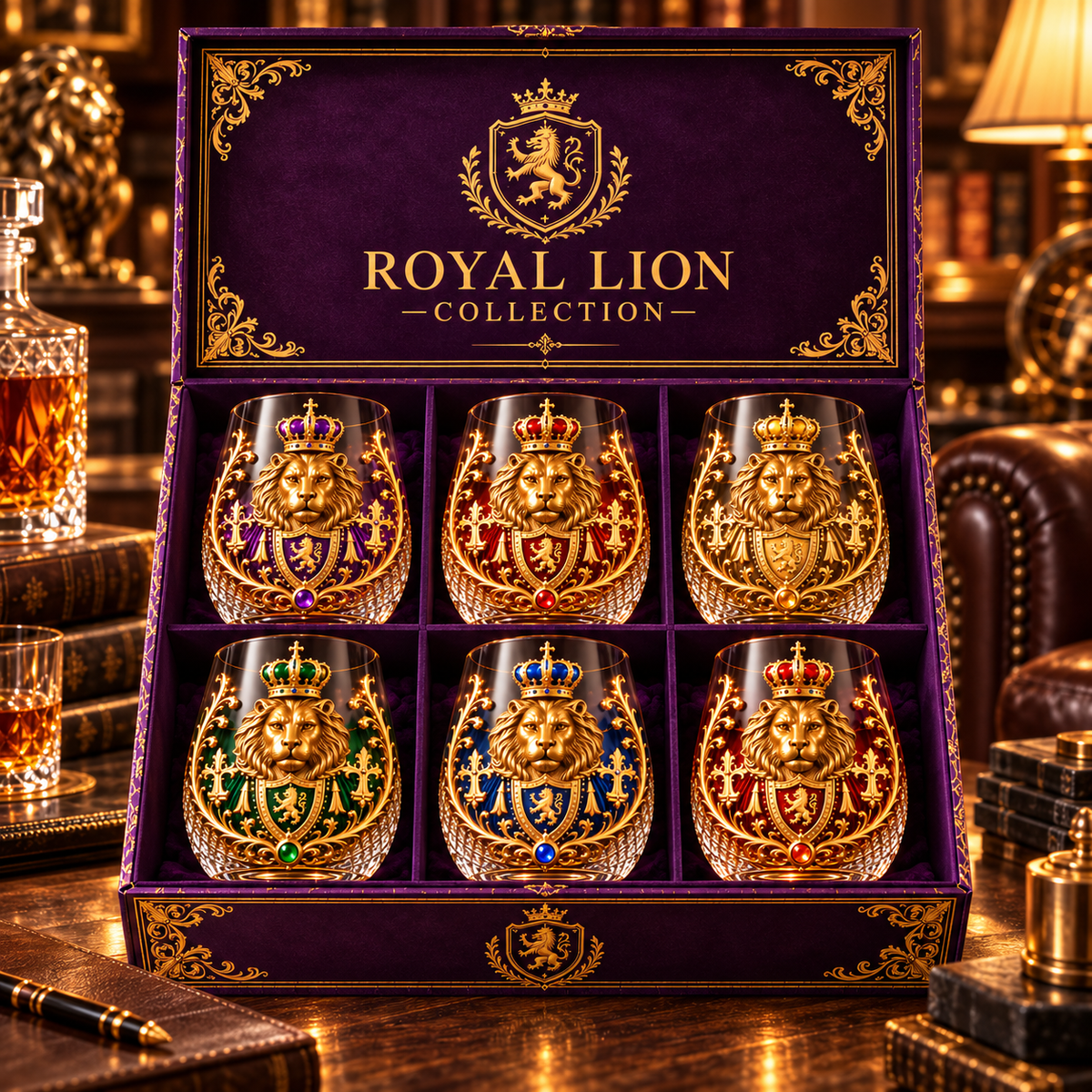 3D Crowned Lion Crystal Whiskey Glass