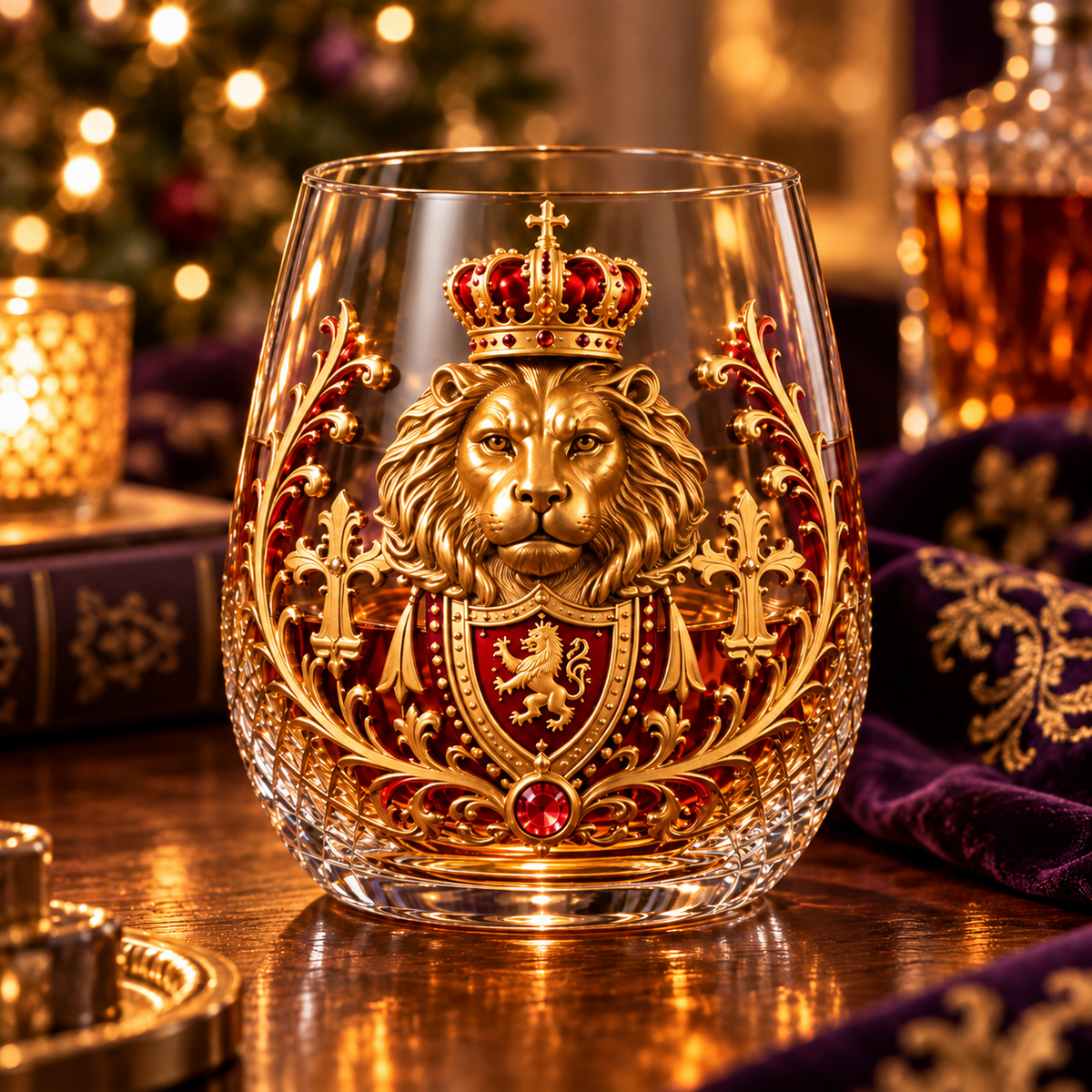 3D Crowned Lion Crystal Whiskey Glass