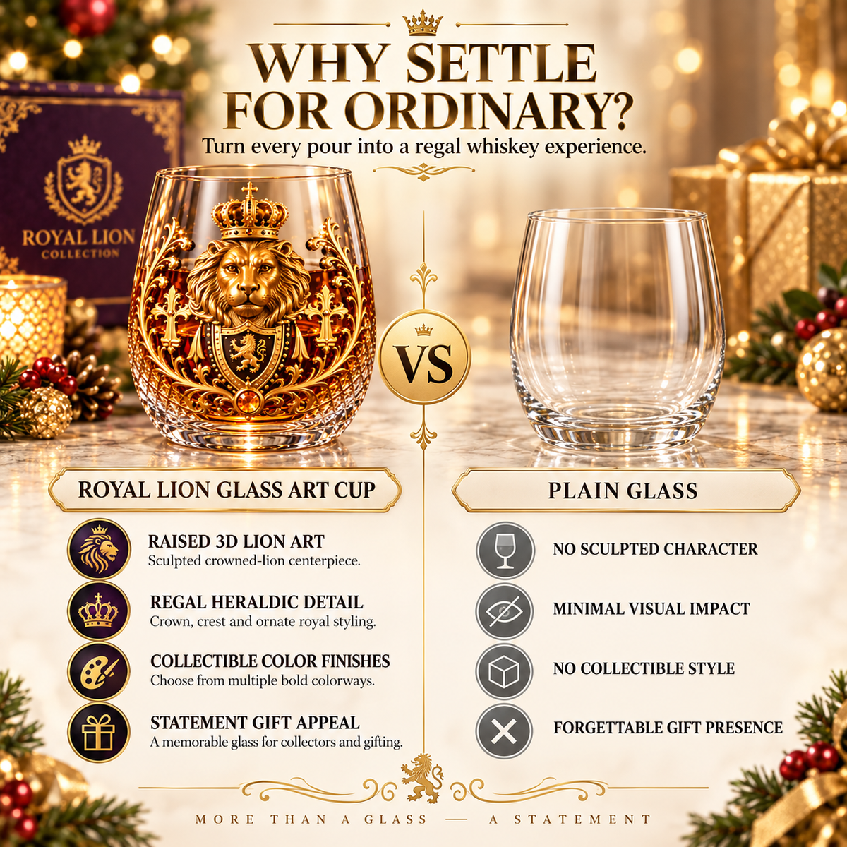 3D Crowned Lion Crystal Whiskey Glass