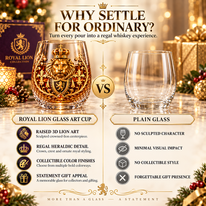 3D Crowned Lion Crystal Whiskey Glass