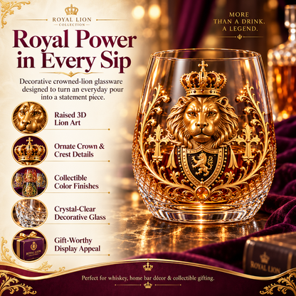 3D Crowned Lion Crystal Whiskey Glass
