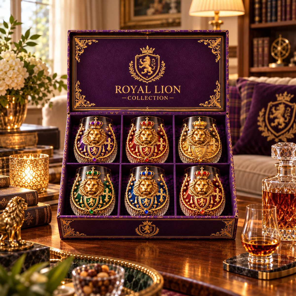 3D Crowned Lion Crystal Whiskey Glass