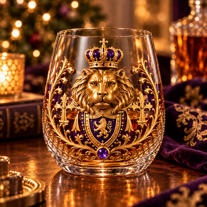 3D Crowned Lion Crystal Whiskey Glass