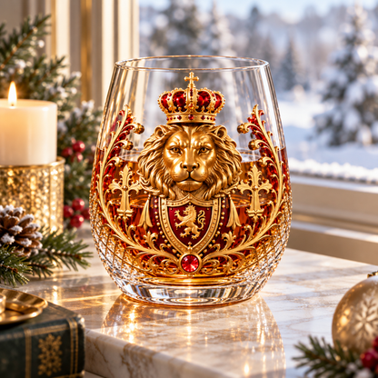 3D Crowned Lion Crystal Whiskey Glass