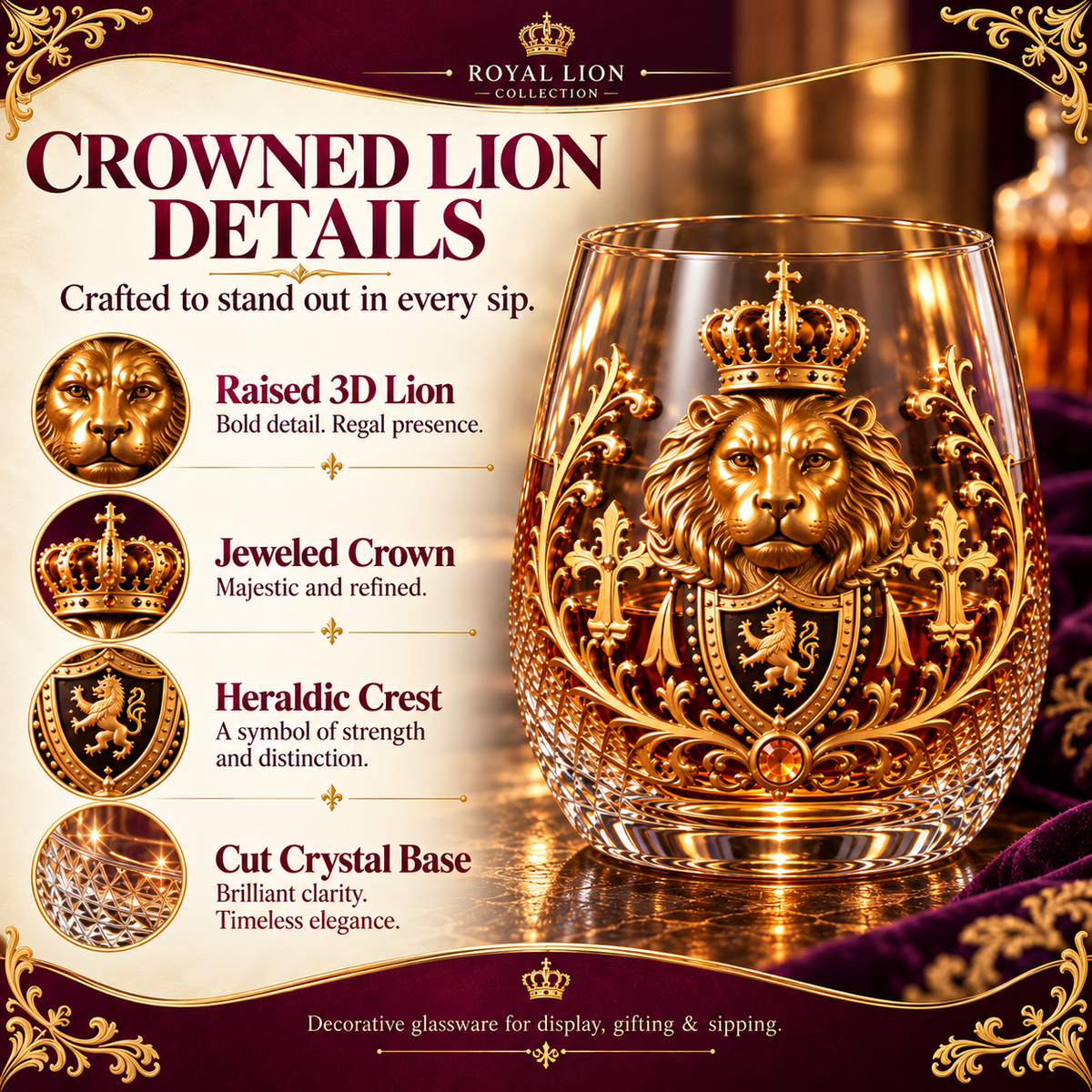 3D Crowned Lion Crystal Whiskey Glass