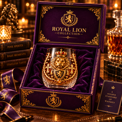 3D Crowned Lion Crystal Whiskey Glass