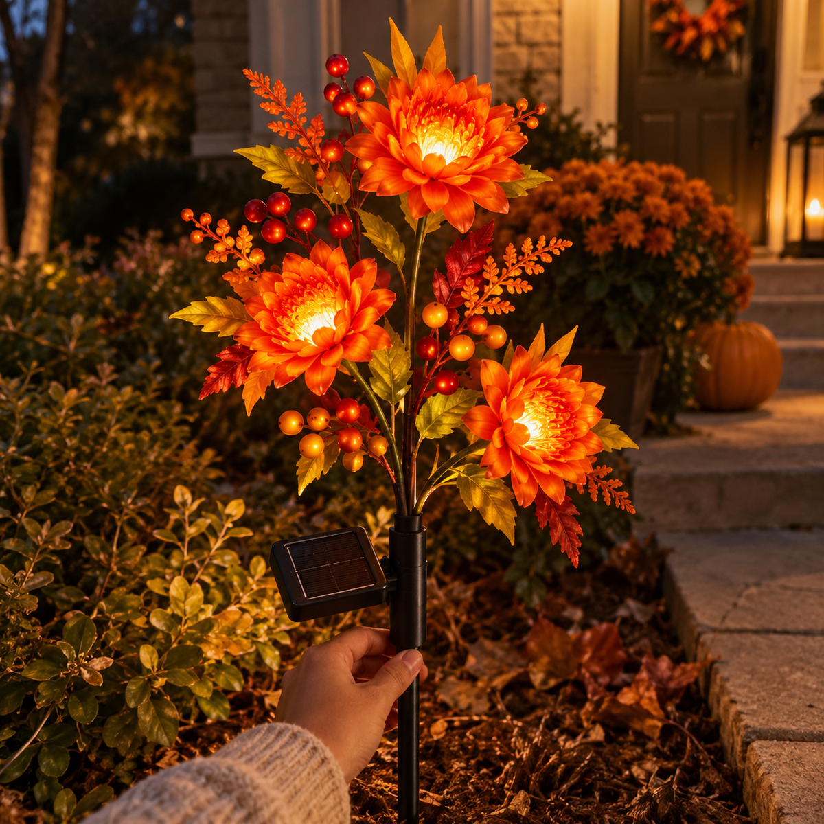 🍁 Autumn Glow Solar Flower Garden Lights – Warm LED Outdoor Fall Decor