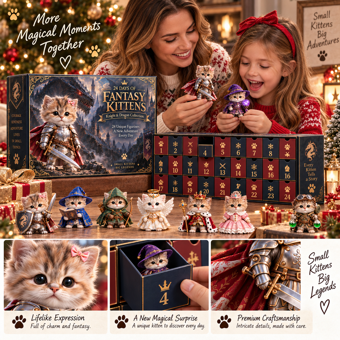 Family opening the Fantasy Kittens Advent Calendar during Christmas