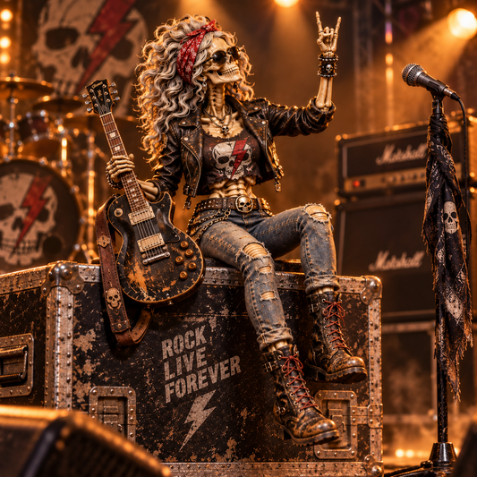 💀🔥 Rebel Soul Skeleton Ladies – 6 Vintage Rocker, Biker & Cowgirl Shelf-Sitting Collectible Figurine Designs, Gothic Home Decor & Unique Gifts for Women 🎁