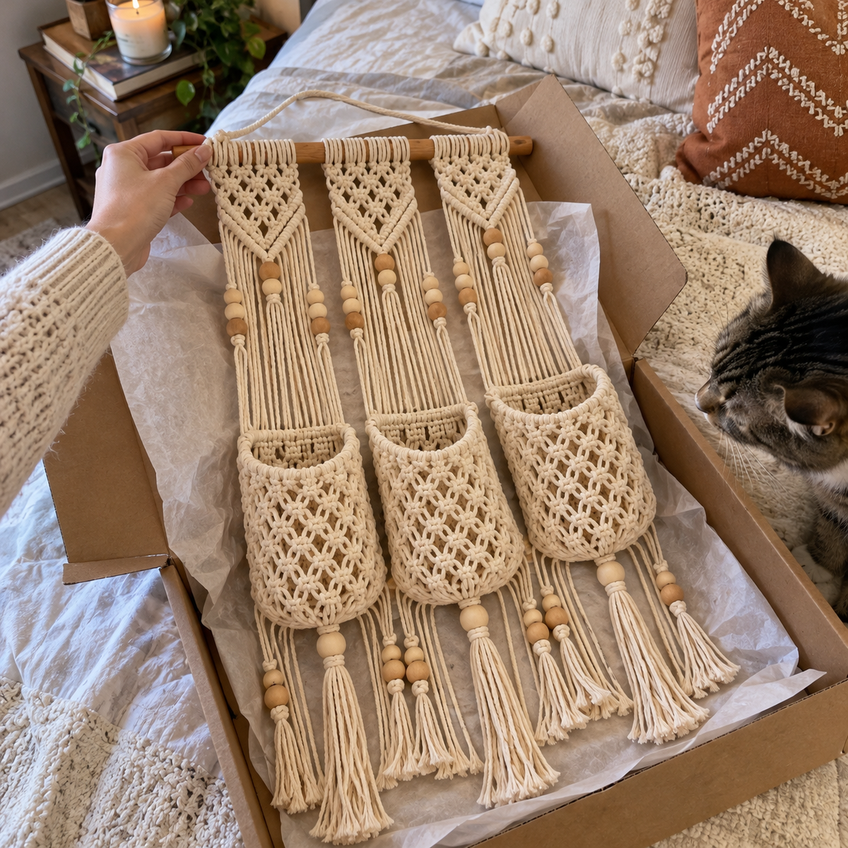 🏡Boho Macramé Wall Organizer