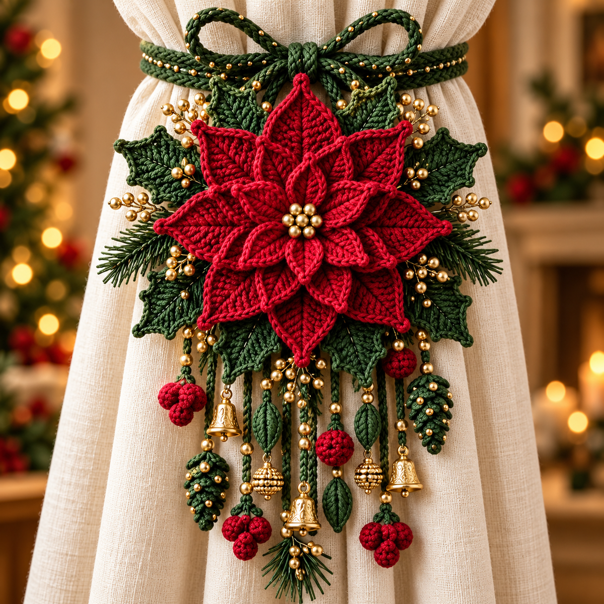 Christmas Crochet Curtain Tieback DIY Kits – Beginner-Friendly Holiday Craft Kits