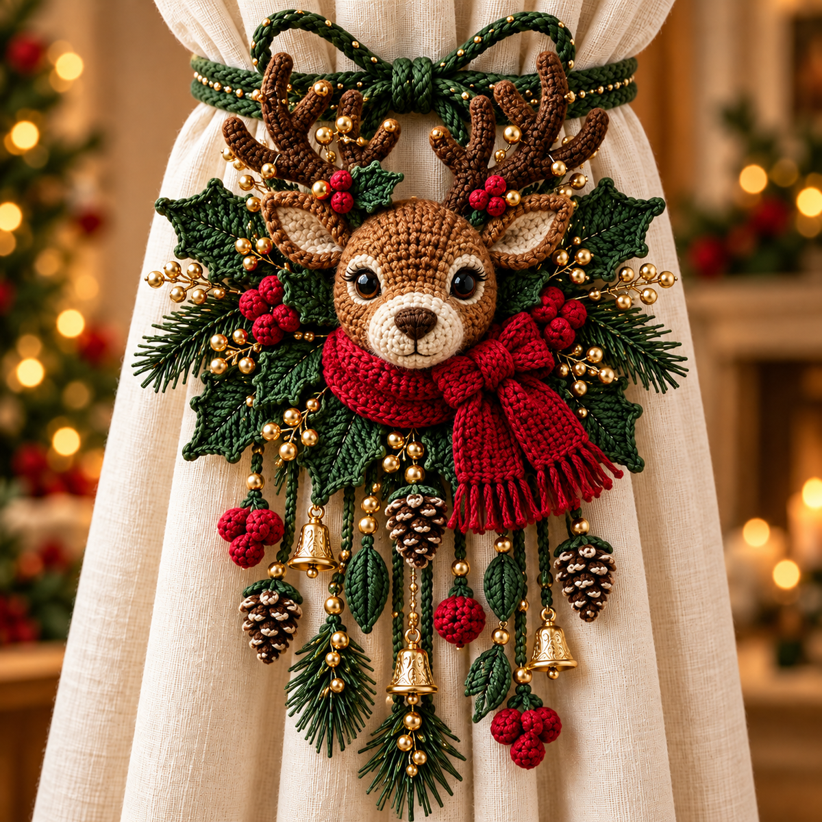 Christmas Crochet Curtain Tieback DIY Kits – Beginner-Friendly Holiday Craft Kits