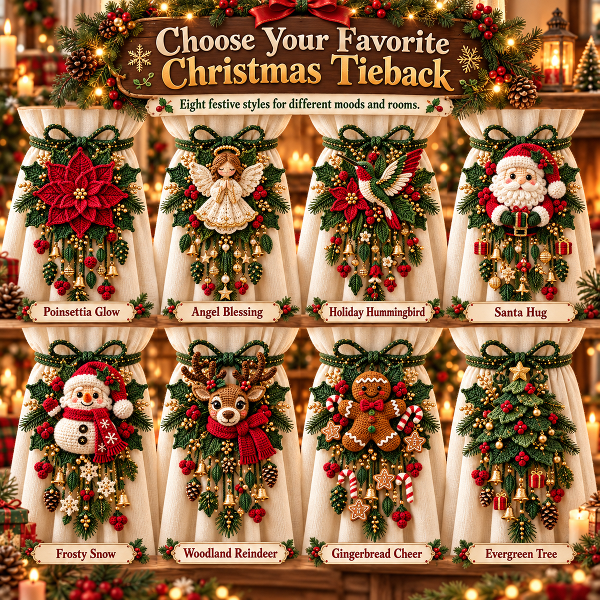 Christmas Crochet Curtain Tieback DIY Kits – Beginner-Friendly Holiday Craft Kits