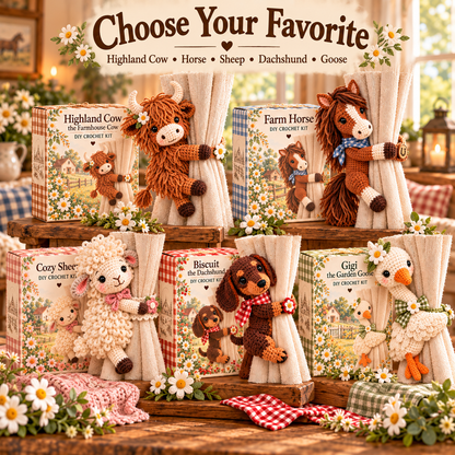 🐮 DIY Crochet Farm Animal Curtain Tieback Kits