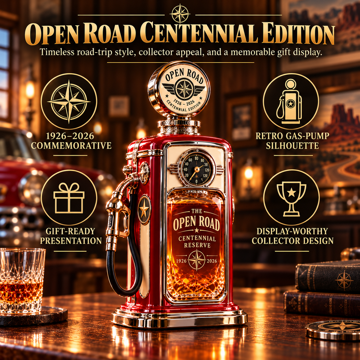 ⛽ The Open Road 1926–2026 Centennial Gas Pump Whiskey Decanter