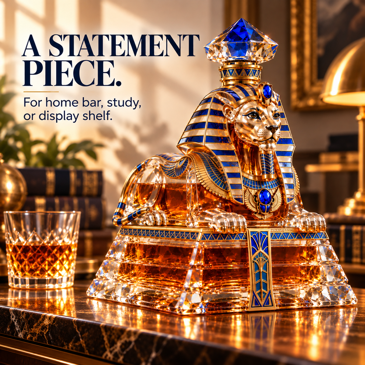 The Sphinx’s Legacy Whiskey Decanter — Royal Blue & Gold Limited Collector’s Edition