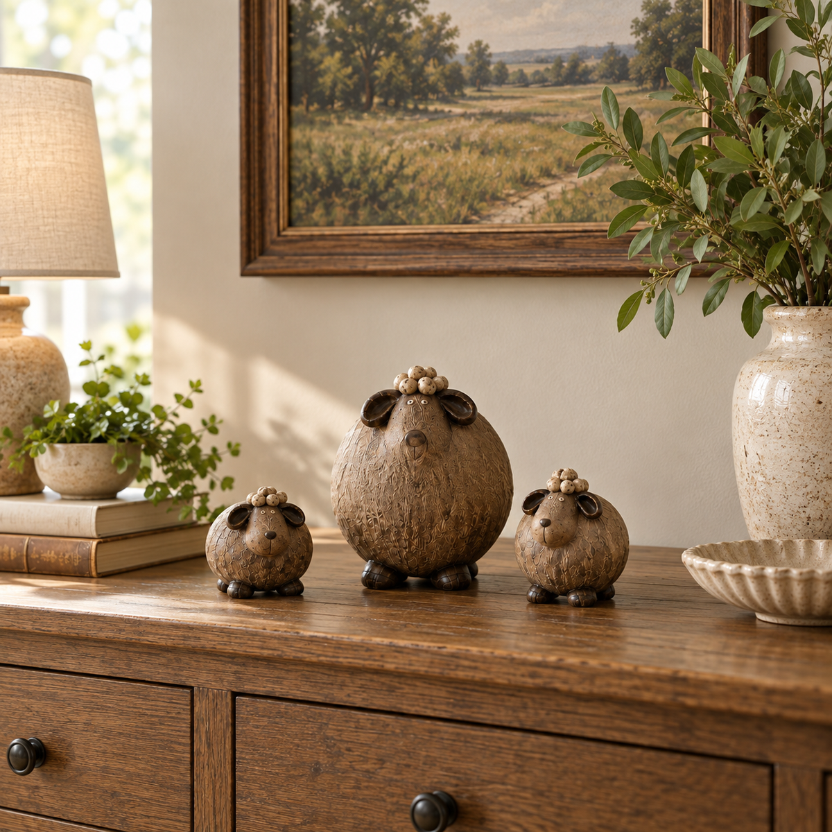Little Woolly Family™ – Whimsical Rustic Sheep Figurines, Set of 3