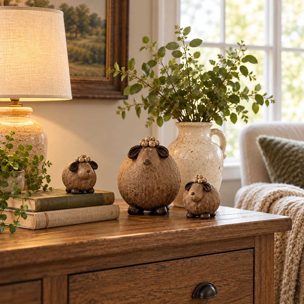 Little Woolly Family™ – Whimsical Rustic Sheep Figurines, Set of 3
