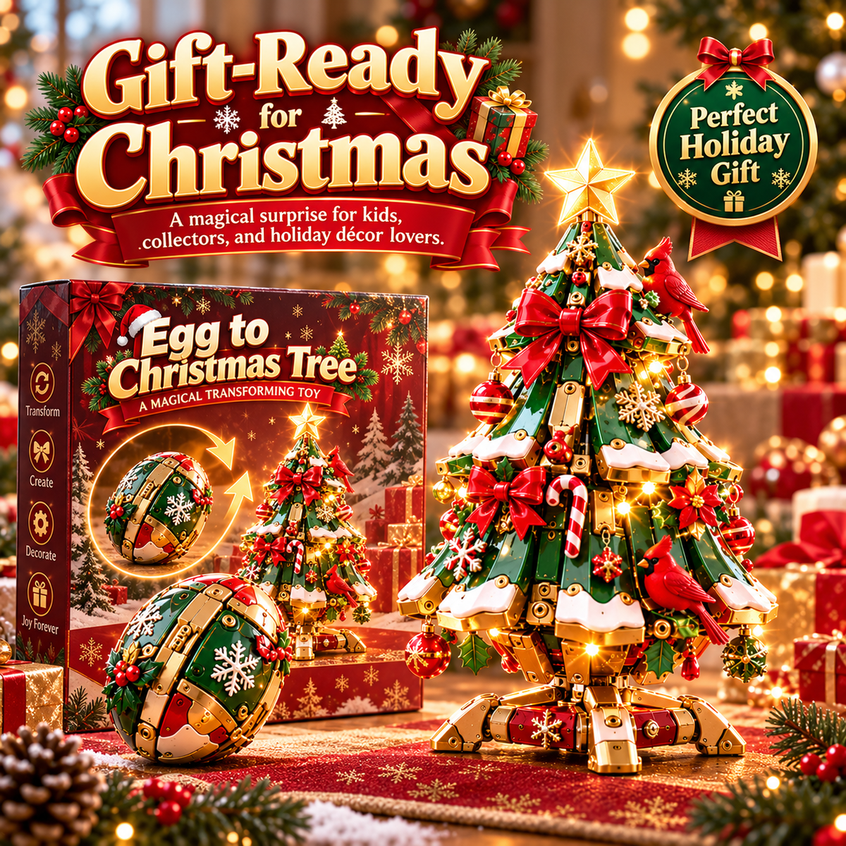 🎄 Magical Egg-to-Christmas Tree ✨ Light-Up Transforming Christmas Decoration & Gift