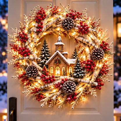 🔥 LAST DAY 49% OFF 🔥❤️ Official Snowy Birch Cardinal Wreath™ – Authentic Quality Lighted Christmas Door Wreath with Paired Red Cardinals, Berries & Pinecones ✨