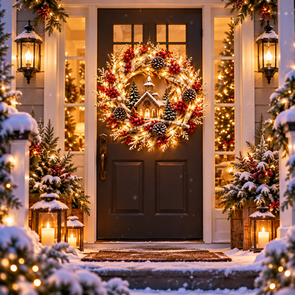 🔥 LAST DAY 49% OFF 🔥❤️ Official Snowy Birch Cardinal Wreath™ – Authentic Quality Lighted Christmas Door Wreath with Paired Red Cardinals, Berries & Pinecones ✨