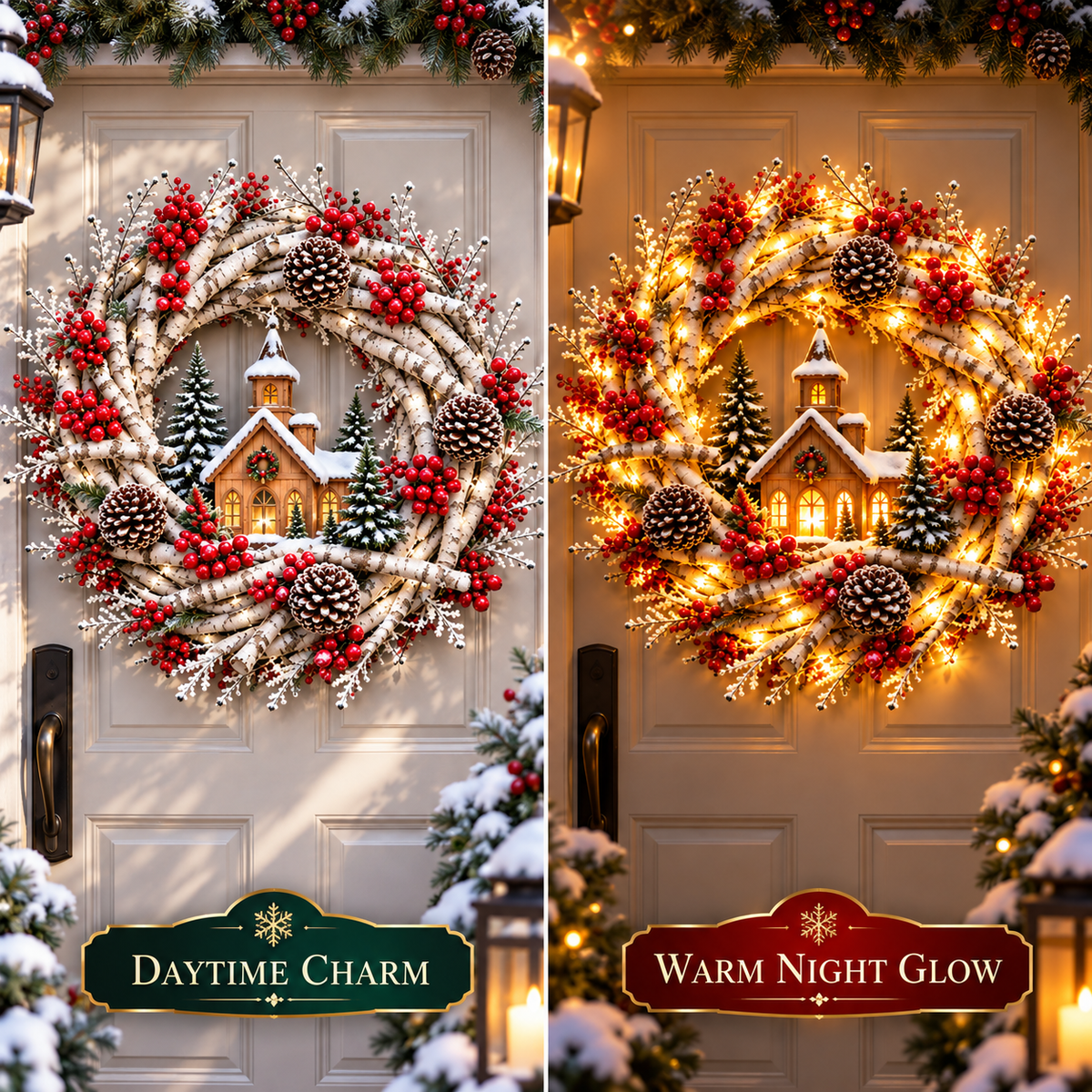 🔥 LAST DAY 49% OFF 🔥❤️ Official Snowy Birch Cardinal Wreath™ – Authentic Quality Lighted Christmas Door Wreath with Paired Red Cardinals, Berries & Pinecones ✨