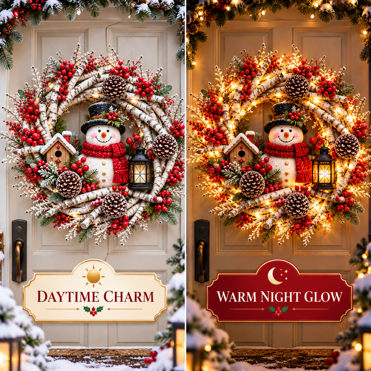 🔥 LAST DAY 49% OFF 🔥❤️ Official Snowy Birch Cardinal Wreath™ – Authentic Quality Lighted Christmas Door Wreath with Paired Red Cardinals, Berries & Pinecones ✨