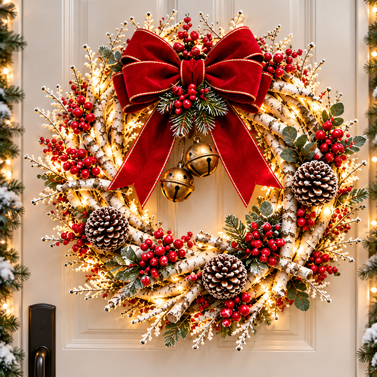 🔥 LAST DAY 49% OFF 🔥❤️ Official Snowy Birch Cardinal Wreath™ – Authentic Quality Lighted Christmas Door Wreath with Paired Red Cardinals, Berries & Pinecones ✨