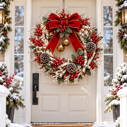 🔥 LAST DAY 49% OFF 🔥❤️ Official Snowy Birch Cardinal Wreath™ – Authentic Quality Lighted Christmas Door Wreath with Paired Red Cardinals, Berries & Pinecones ✨