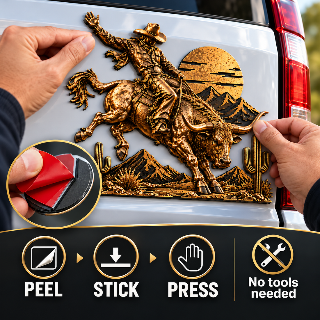 Western bull rider decoration peel stick press installation