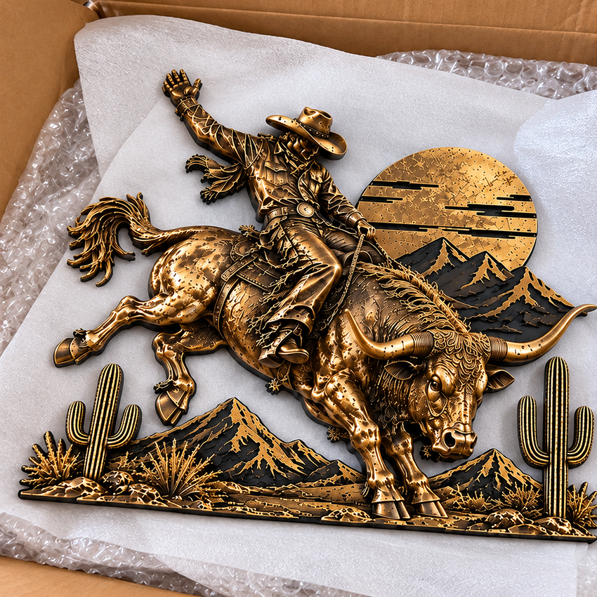 Western bull rider decoration inside shipping box