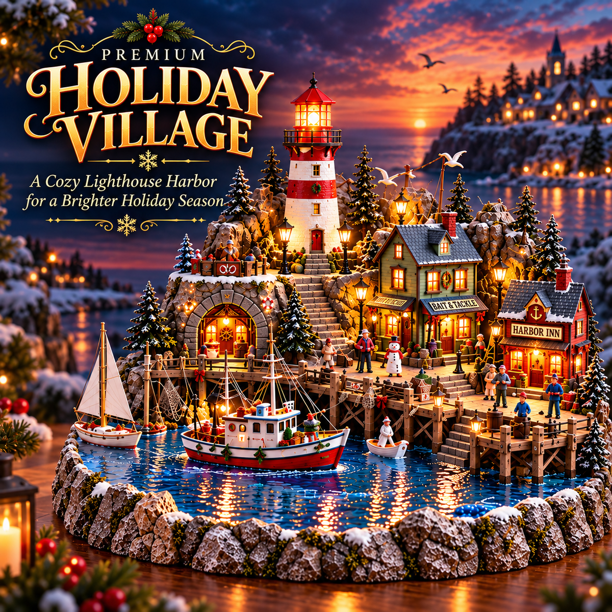 🎄⚓ Coastal Christmas Wonderland™ – Lighted Lighthouse Village ✨