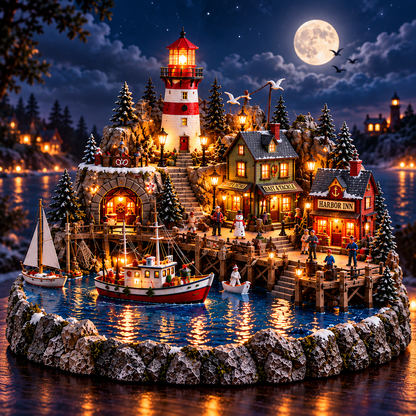 🎄⚓ Coastal Christmas Wonderland™ – Lighted Lighthouse Village ✨