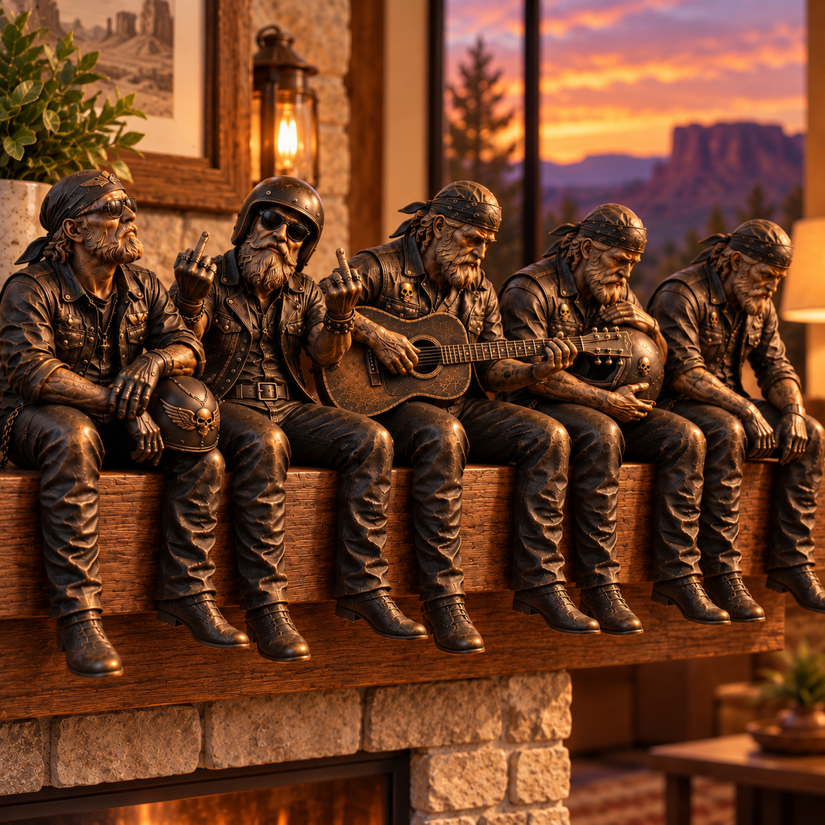 Old Biker Soul Shelf Sitter Collection – Rustic Motorcycle Rider Figurines for Men