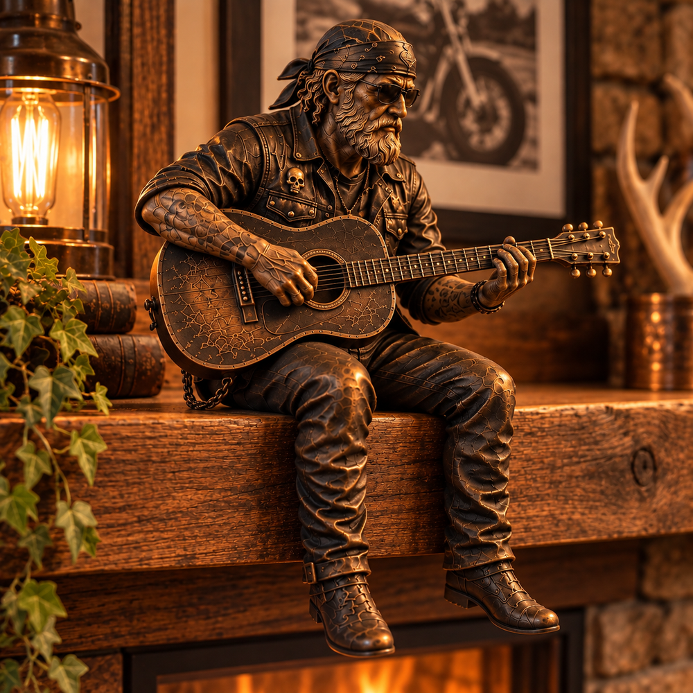 Helmet Keeper biker figurine on shelf