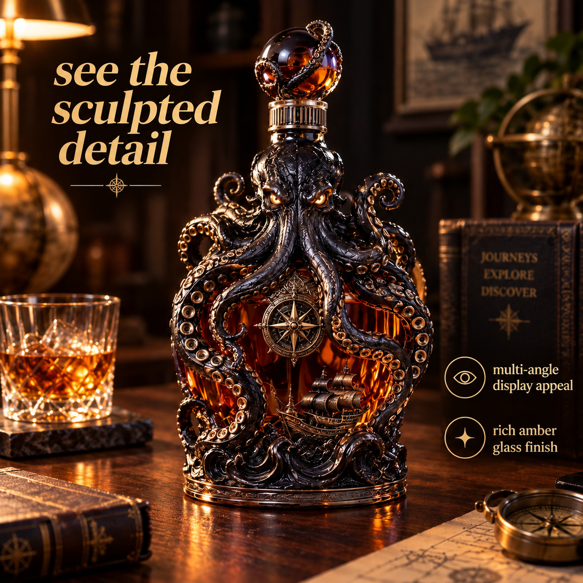 Close look at Kraken decanter details