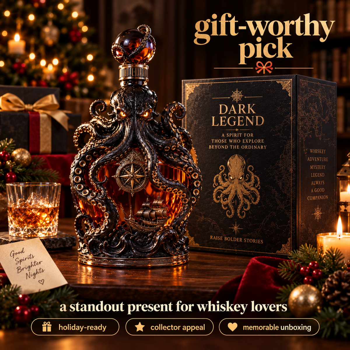 Kraken decanter holiday gift presentation concept