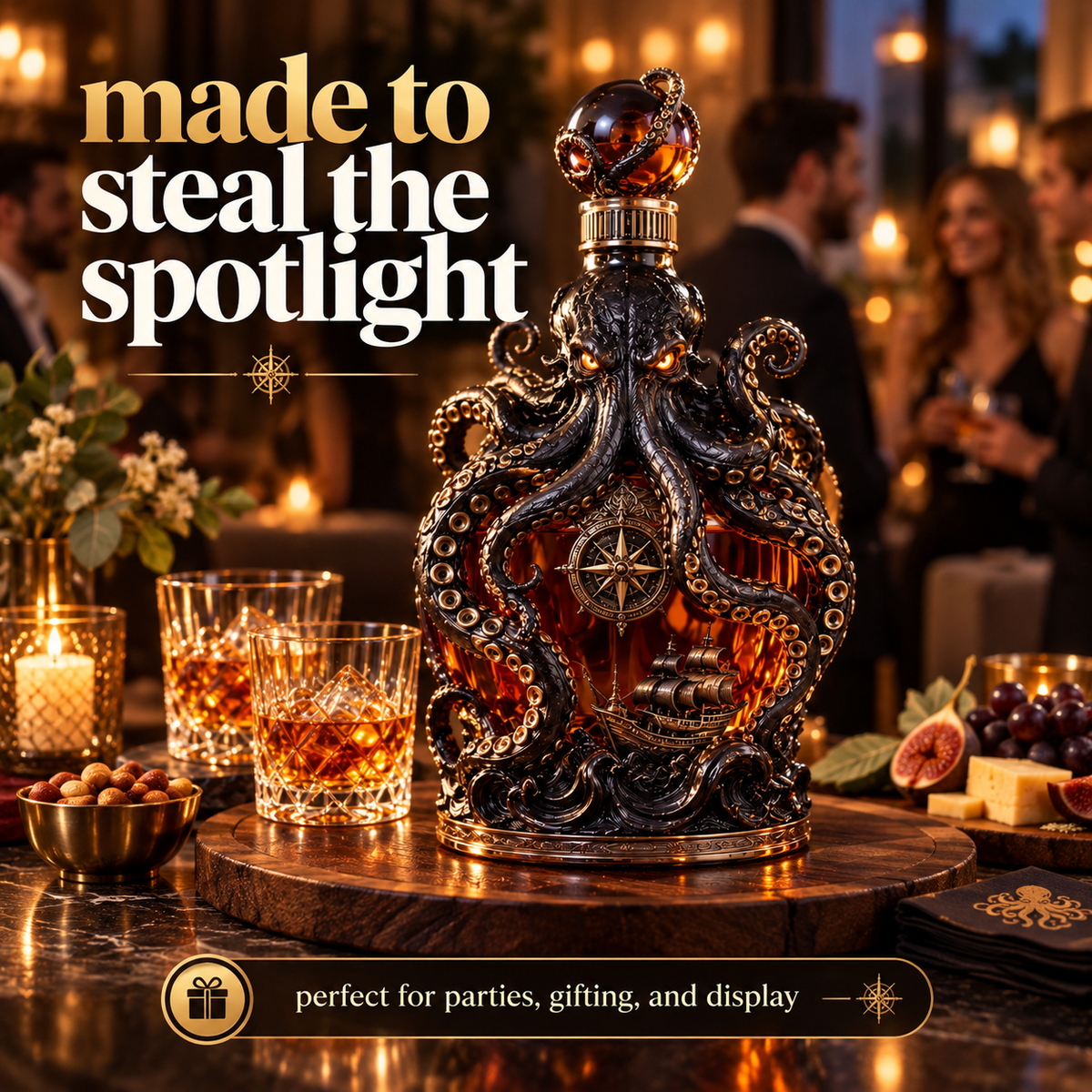 Kraken decanter styled for entertaining