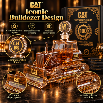 CAT 100th Anniversary Bulldozer Crystal Whiskey Decanter