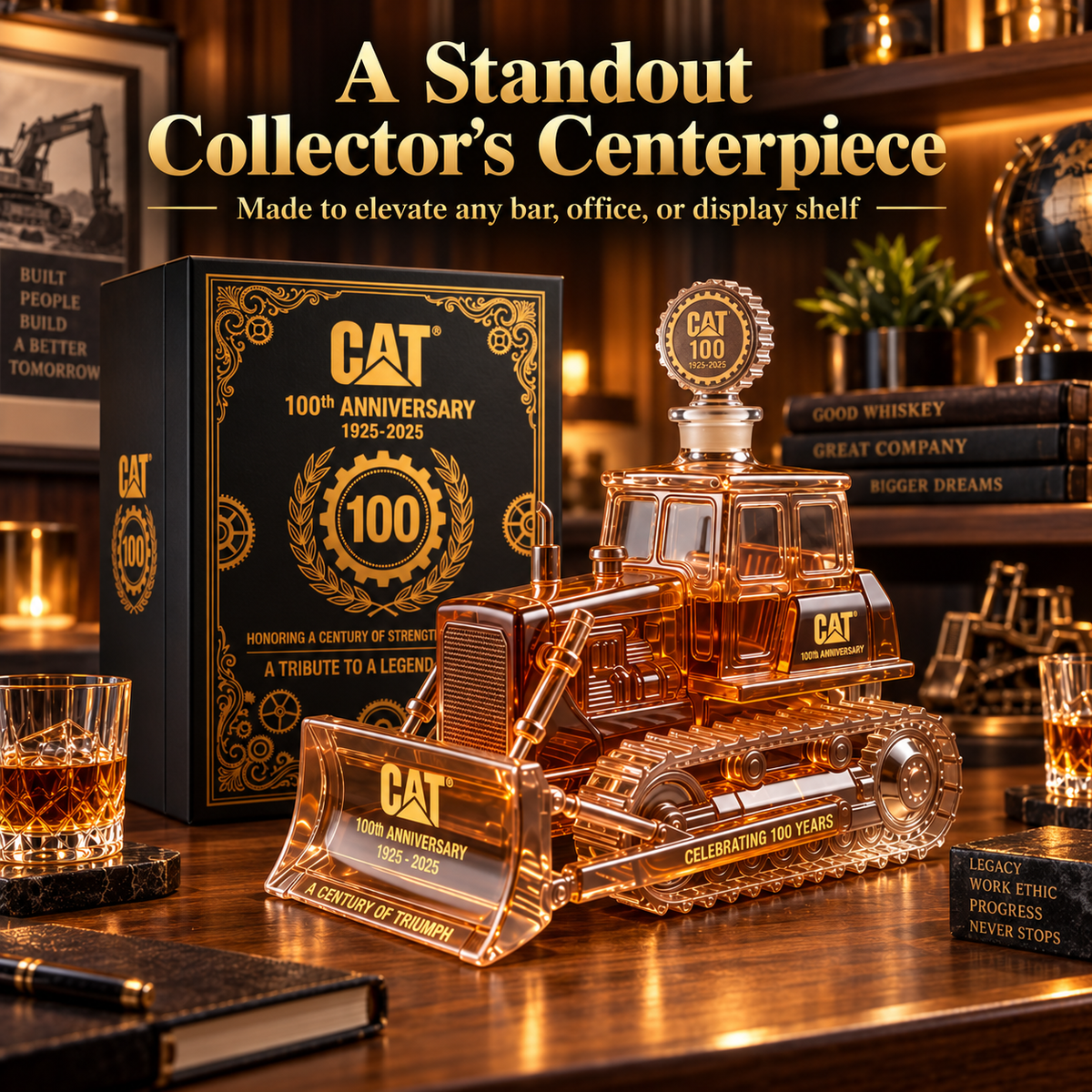 Collector decanter displayed in a home office