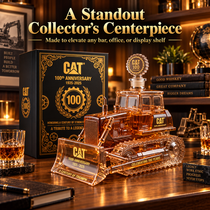 CAT 100th Anniversary Bulldozer Crystal Whiskey Decanter