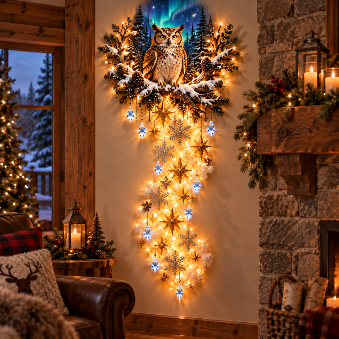 Aurora Forest Owl Christmas Wall Light