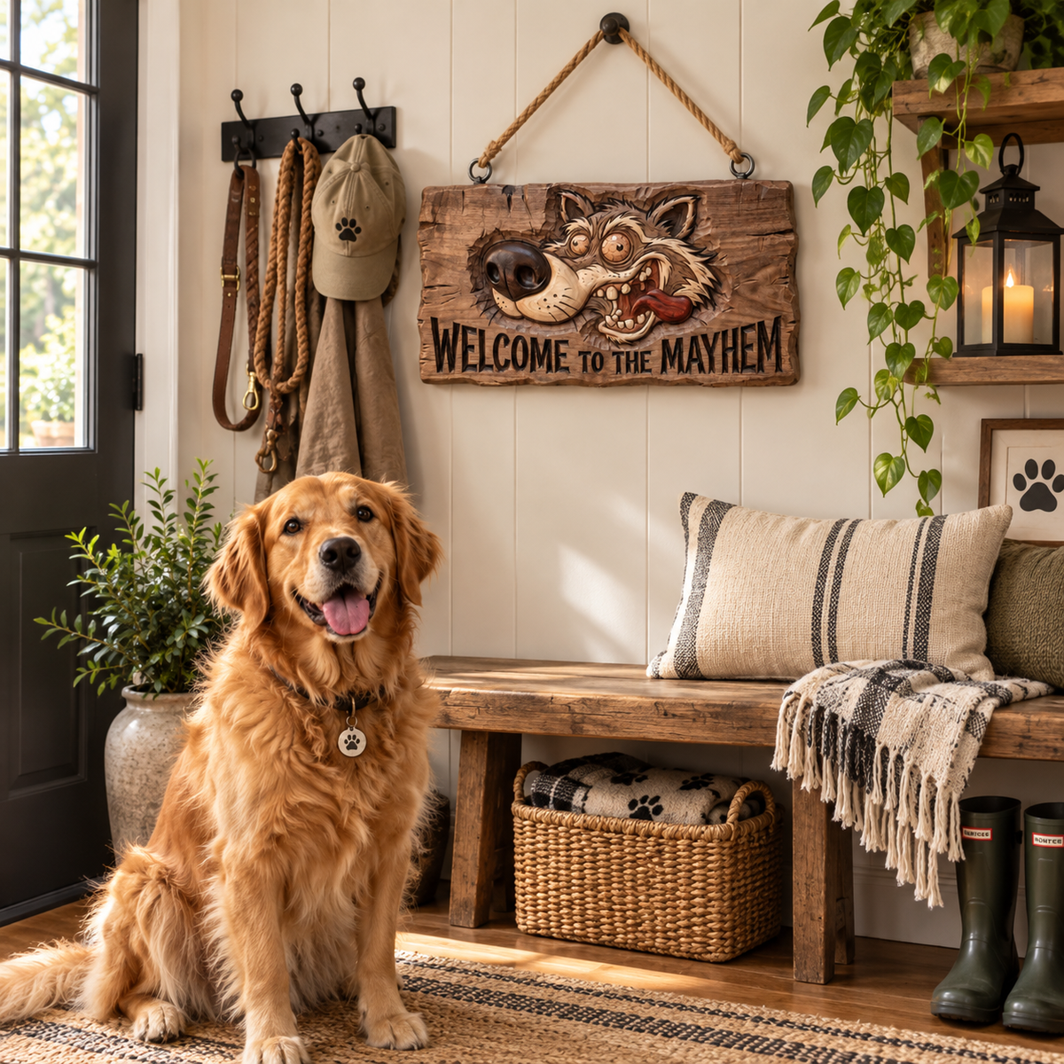 🐕🐾Welcome to the Mayhem Funny Dog Hanging Sign